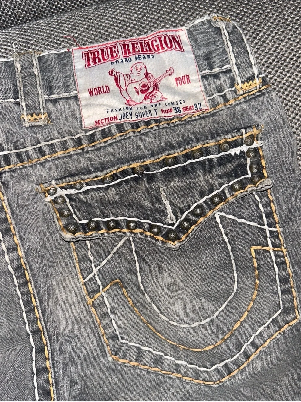 Rare Y2K True Religion Big Stitch Men's Gray Straight Jeans